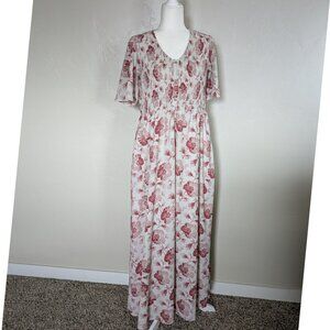 Polagram Dress Womens Medium Floral‎ Romantic Feminine Lined Pockets Modest Maxi
